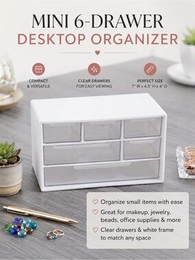 Mini 6 Drawer Organizer Storage Cabinet Jewelry Makeup Craft Desktop White